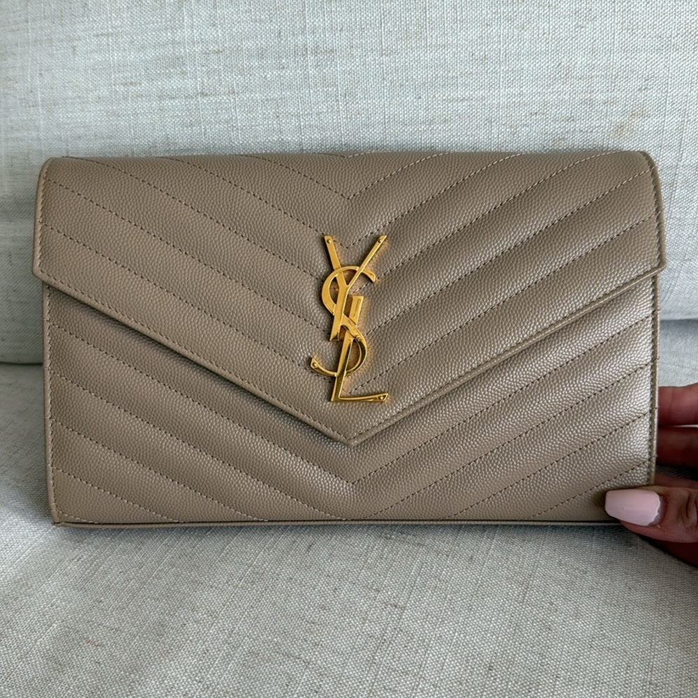 Saint Laurent Beige Quilted Leather Chain Wallet with Gold Hardware - Picture 5 of 15